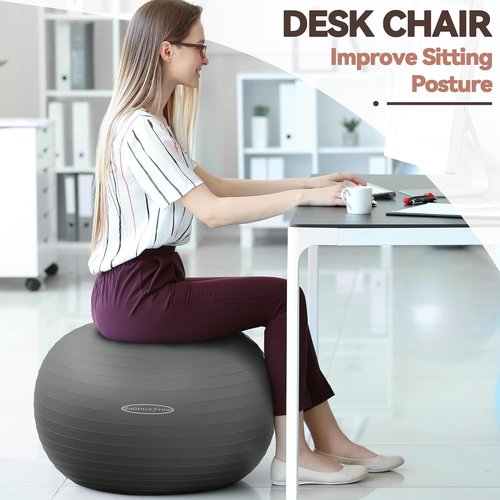Fitvids Exercise Ball - Anti-Burst Slip Resistant Fitness & Yoga Ball with Quick Pump | 65cm Size
