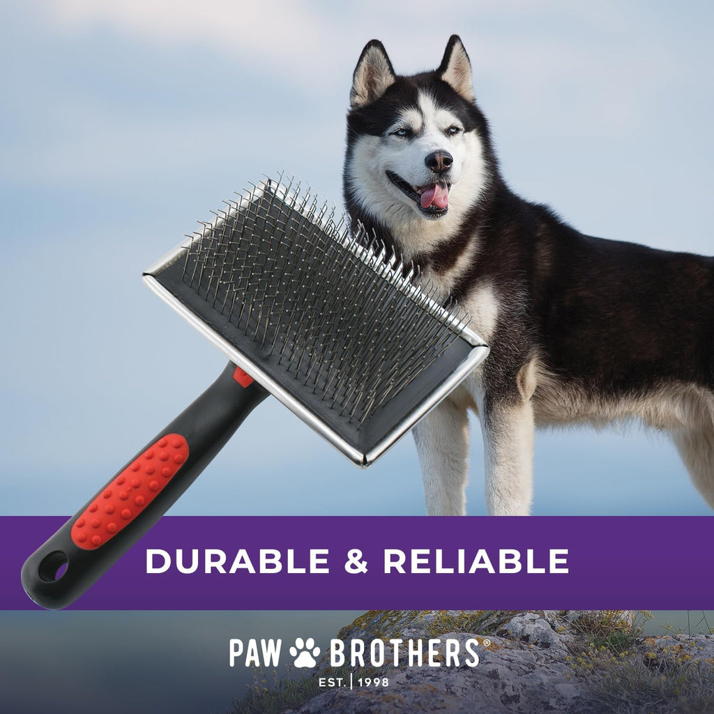 Paw Brothers Extra Long Slicker Brush - Ergonomic Handle for Removing Loose Undercoat & Tangles