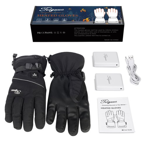 Telguua Heated Gloves for Women Men,Electric Rechargeable Heated Work Glove Ski Mitten Waterproof Touchscreen Heated Glove (Black, XS)