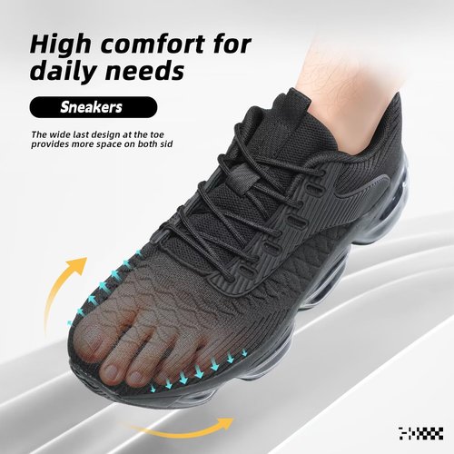 Mens Running Shoes Air Low Top Comfort Walking Lace Up Sneakers Breathable Fashion Tennis Sport Gym Fitness Cross Trainers Black