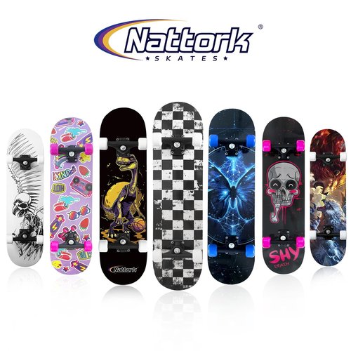Nattork 31 Inch Complete Skateboard, Standard Skateboards Gift for Beginners, Wood 9 Layer Canadian Maple Trick Skate Boards for Boys Girls Youth Teens Checkerboard