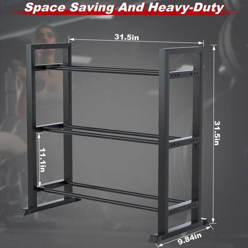 Rvggher 3 Tier Dumbbell Rack, Weight Rack for Home Gym, 450Lb Capacity Heavy-Duty Weight Rack for Dumbbells Kettlebells Space-Saving Weight Storage Racks (Rack Only)
