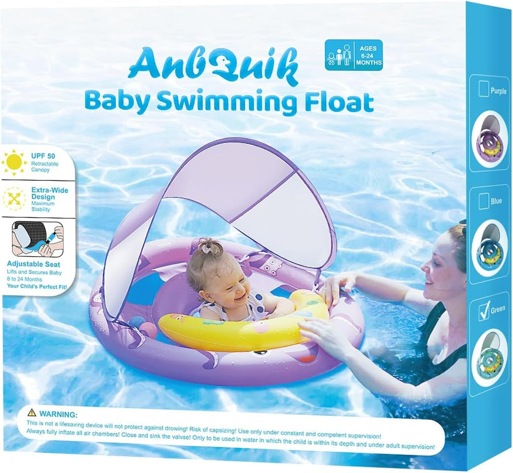 Skiennix Baby Pool Float - Removable UPF50+ Sun Protection Canopy | Extra Wide Octopus Design for 6-24 Months