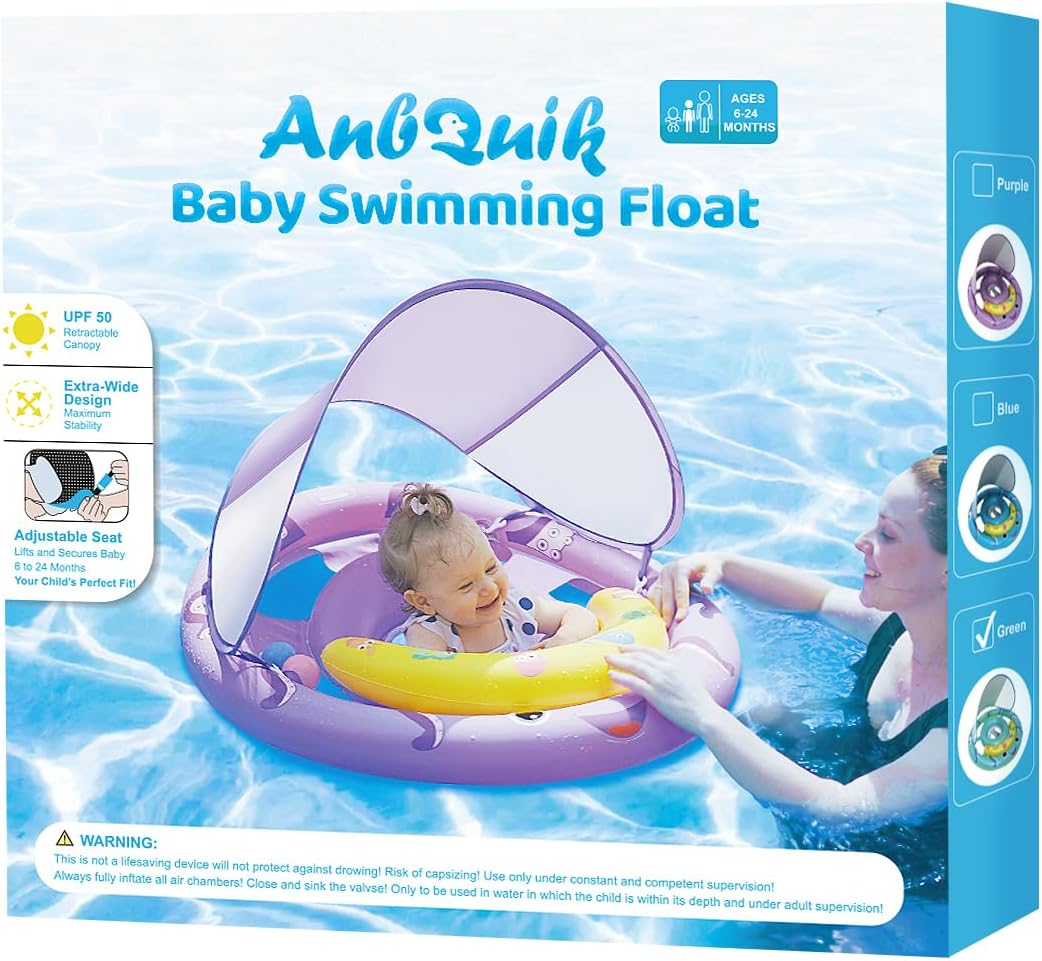 Skiennix Baby Pool Float - Removable UPF50+ Sun Protection Canopy | Extra Wide Octopus Design for 6-24 Months
