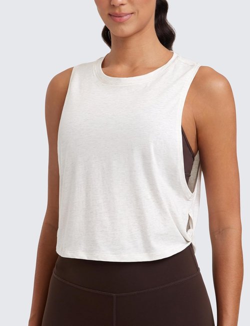 CRZ YOGA Pima Cotton Tank Tops for Women - Loose Fit Sleeveless Workout Crop Tops | Athletic Gym Wear