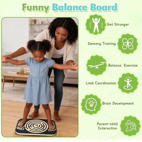 Balance Board Maze for Kids, 17.5-Inch Wobble Board Rocking Seesaw Sensory Training with 6 Balls, Non-Slip Pedals Indoor Outdoor for Boys Girls