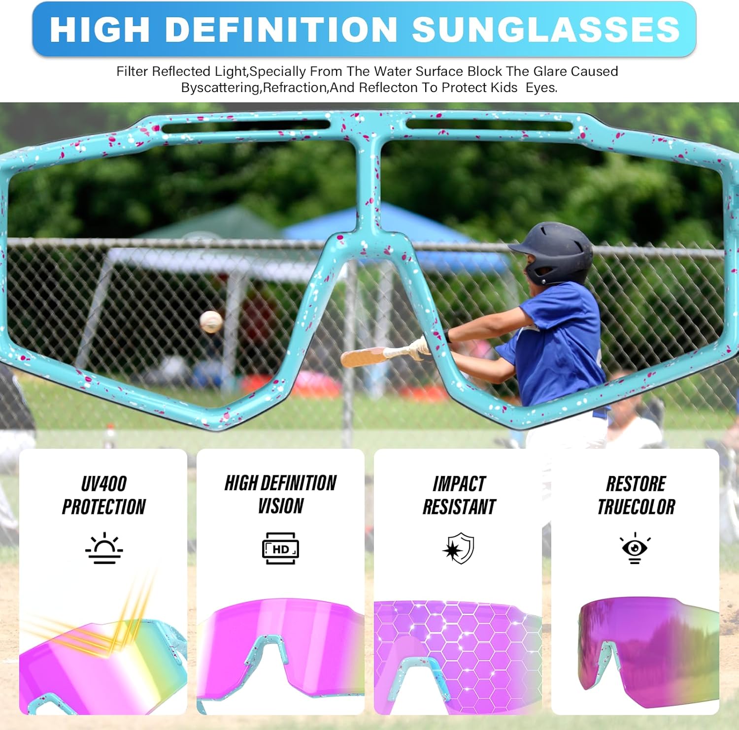 Skiennix Kids Sunglasses - Youth Baseball Glasses for Ages 6-14 | UV Protection Goggles