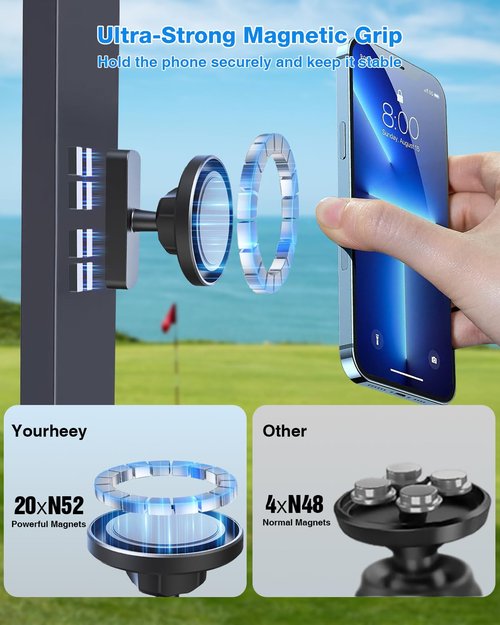 ZEKOODL Magnetic Golf Cart Phone Holder, with Powful N52 Magnet, Golf Cart Phone Mount, Compatible with MagSafe iPhone 16/15/14/13/12 Series, Fits EZGO/Yamaha/Club Car/Icon - Golf Cart, Gym (2 Pack)