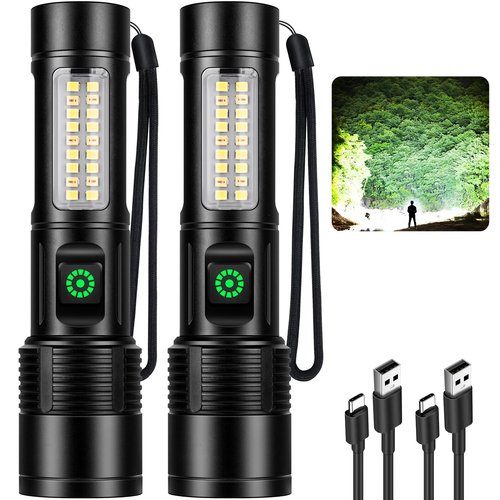 Kmivo Rechargeable LED Flashlights High Lumens - 10,000LM Super Bright Flash Light with 6 Modes, Powerful Handheld Linternas for Home, Camping（2 Packs）