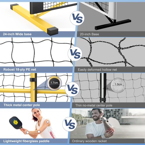 TYRSEN Pickleball Set with Net, 22 FT & Half Court 11 FT Pickleball Net, 4 Fiberglass Rackets, Portable Pickleball Set, Pickle Ball Net System with Carrying Bag for Court, Driveway, Backyards