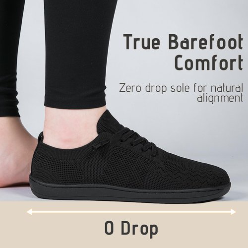 VXGGVX Barefoot Shoes Women Wide Slip-On Barefoot Running Tennis Walking Sneakers Minimalist Breathable Shoes Zero Drop Sole for Workout Gym Travel Black 8.5