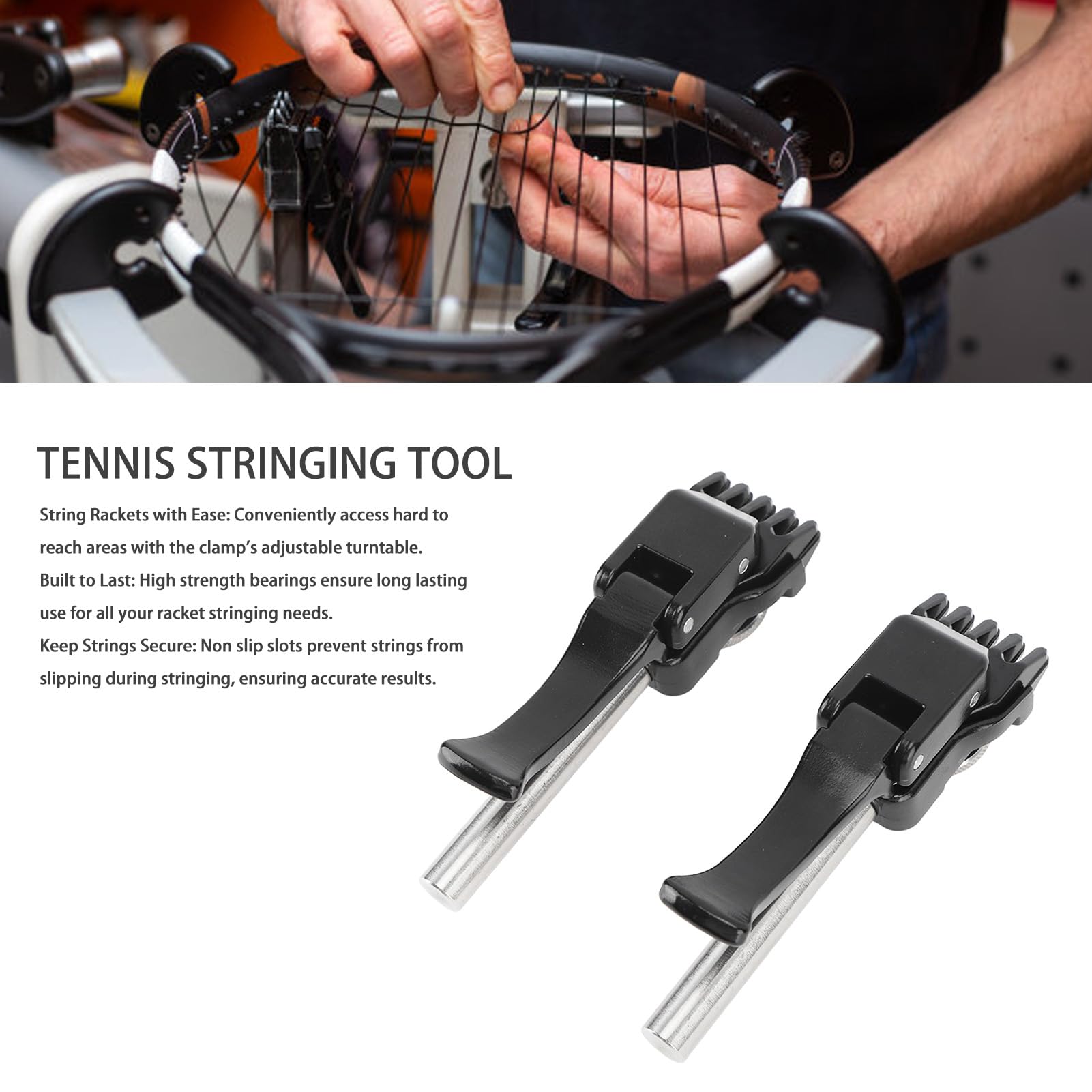 Topyond 1 Pair of Tennis Stringing Machine, Black Tennis Badminton Machine String Clamp with Flying and Starting Clamp for Precise Stringing, Handheld Badminton Machine Stringing Pliers