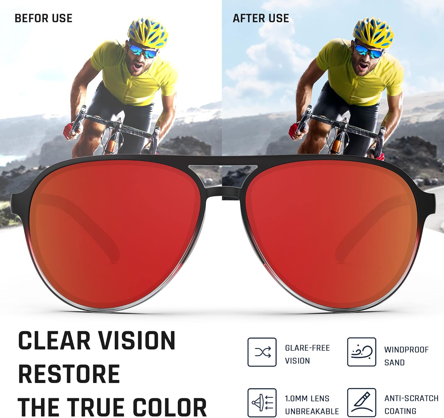 Skiennix Aviator Sunglasses - Polarized Sports Glasses for Men & Women | Ideal for Fishing, Boating, Golf