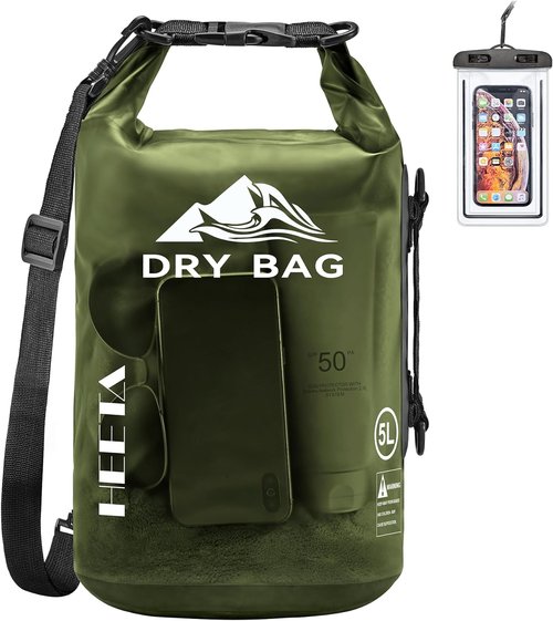 HEETA Waterproof Dry Bag - Lightweight Roll Top Storage Backpack with Phone Case | 5L/10L/20L/30L/40L for Travel, Swimming, Kayaking, and Camping