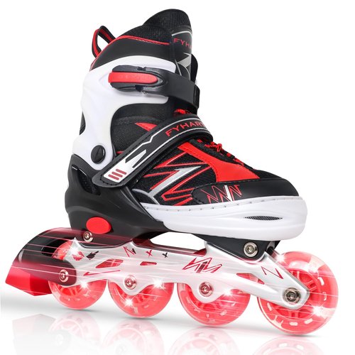 LEJIJIT Adjustable Kids Inline Skates for Girls Boys Children Beginners, Black & Red Inline Skates with Light Up Wheels for Kids and Youth for Indoor Outdoor Sports (Large)