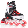 LEJIJIT Adjustable Kids Inline Skates for Girls Boys Children Beginners, Black & Red Inline Skates with Light Up Wheels for Kids and Youth for Indoor Outdoor Sports (Large)