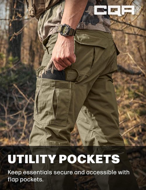 CQR Men's Tactical Pants - Lightweight Water Resistant Ripstop Cargo for Hiking & Outdoor Use
