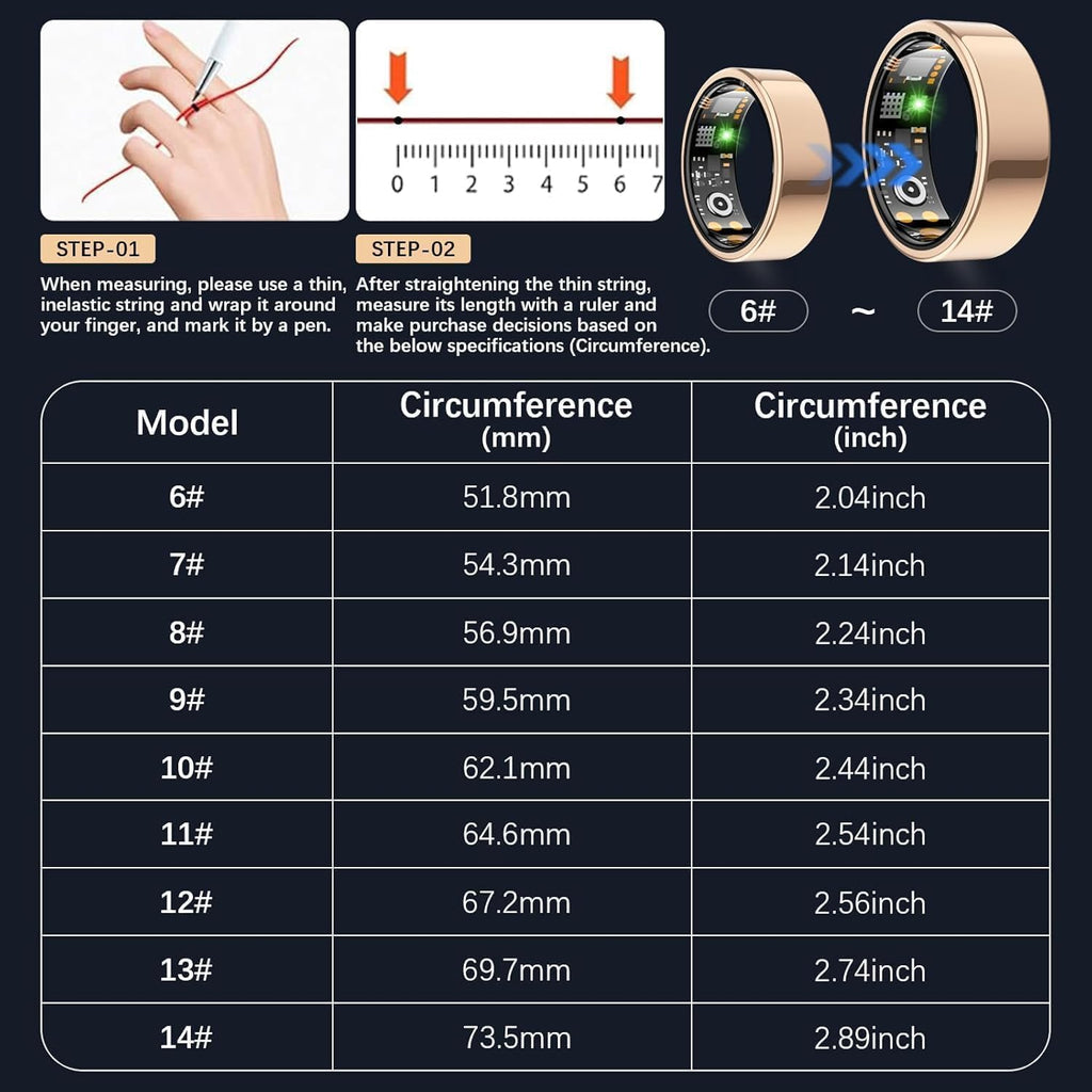 Skiennix Smart Ring - Health Tracker with Heart Rate, Blood Oxygen & Sleep Monitor | IP68 Waterproof, Rose Gold, Size 9
