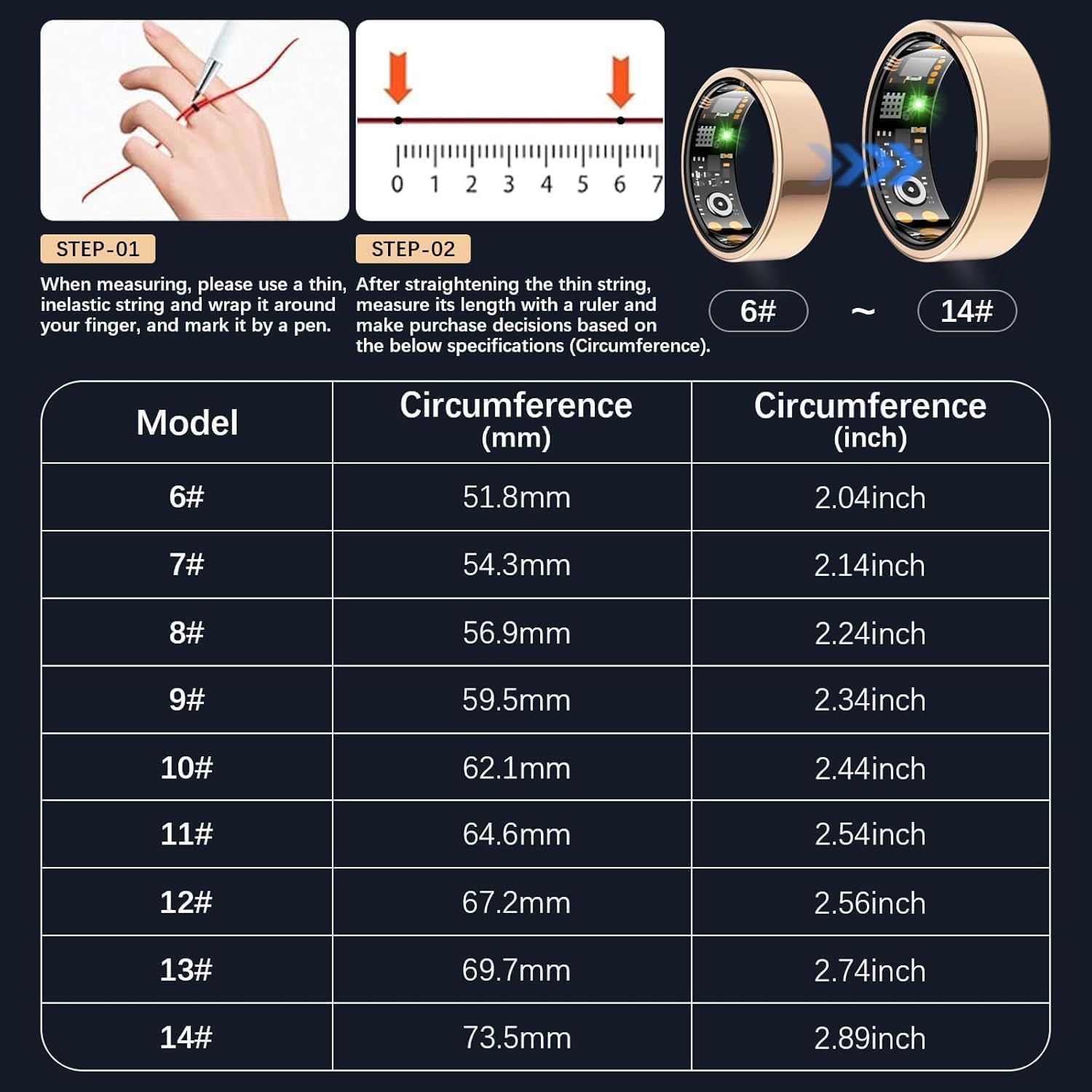 Skiennix Smart Ring - Health Tracker with Heart Rate, Blood Oxygen & Sleep Monitor | IP68 Waterproof, Rose Gold, Size 9