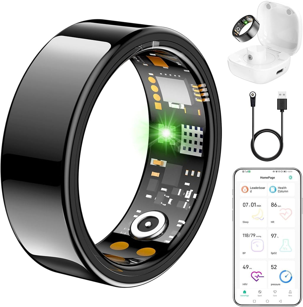 Skiennix Smart Ring - Health Tracker for Men & Women | Heart Rate, Sleep Monitor, IP68 Waterproof (Black, Size 10)