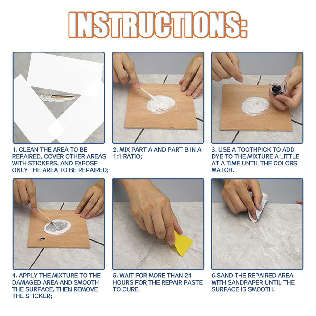 Skiennix Porcelain Repair Kit - Waterproof & Non-Toxic Solution for Ceramics, Tile, Granite & More