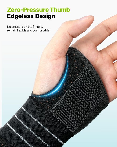 Rakiie Carpal Tunnel Wrist Brace Right Hand, Adjustable Night Wrist Support with 3 Metal Splints, Hand Brace for Men Women No Pressure on Thumb, Splint Stabilizer for Work, Arthritis, Gray Small