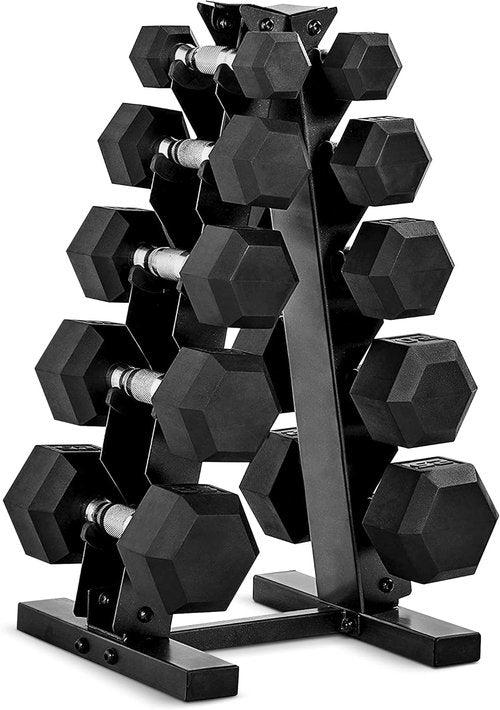 CAP Barbell Rubber Coated Dumbbell Weight Set - Vertical Rack Included | Options: 100 lb, 150 lb, 210 lb