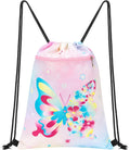 WAWSAM Butterfly Drawstring Backpack for Kids - Waterproof Sports Gym Bag | 13" x 18" Perfect for Beach & Travel
