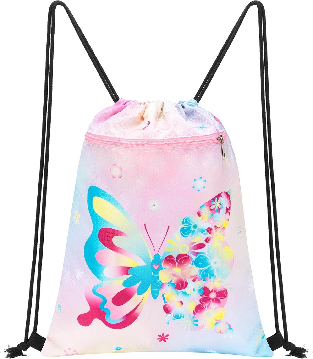 WAWSAM Butterfly Drawstring Backpack for Kids - Waterproof Sports Gym Bag | 13" x 18" Perfect for Beach & Travel
