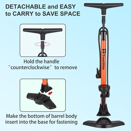 **TOOLITIN Floor Bike Pump - High Pressure 160 PSI with Gauge | Compatible with Presta & Schrader Valves**