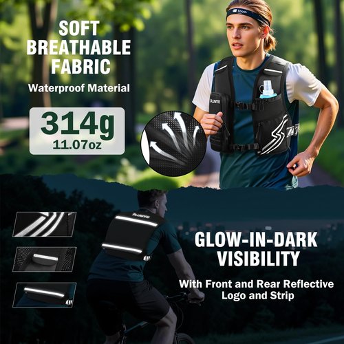 Running Vest for Women Men, Running Hydration Vest with 500ml Soft Flask & Touch-Screen Phone Pocket, Reflective Lightweight Hydration Backpack for Hiking with Adjustable Chest Waist Straps M