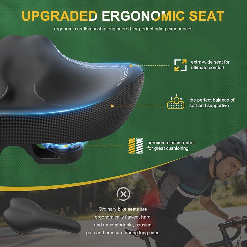 Noseless Oversized Bike Seat Cushion - Memory Foam Comfort 12x8.8x8.8in, Black