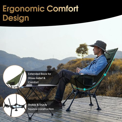 MOON LENCE High Back Folding Camping Chairs, Height-Adjustable, Widened Seat, for Beach with Anti-Sinking Feet