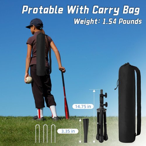 Baseball Tee For Kids - Adjustable Batting Tee 20.85 to 31.30 Inches | Foldable & Portable with Bag