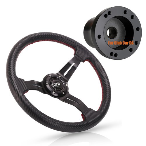 10L0L Golf Cart Steering Wheel and Adapter Fits Club Car DS Golf cart - Black