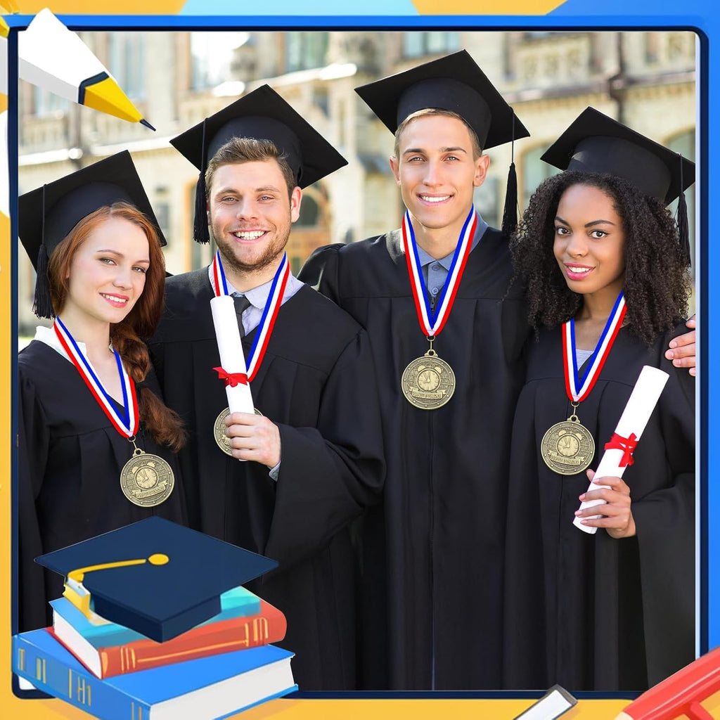 Quelay 30 Pcs Gold Medals - 2'' Award Trophies with Neck Ribbons for Kids & Adults | Graduation & Competitions