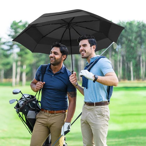 Lejorain 54inch Large Umbrella Auto Open Close with Folding Golf Size and 210T Dupont Teflon Coated Vented Windproof Double Canopy for Women Men&Black