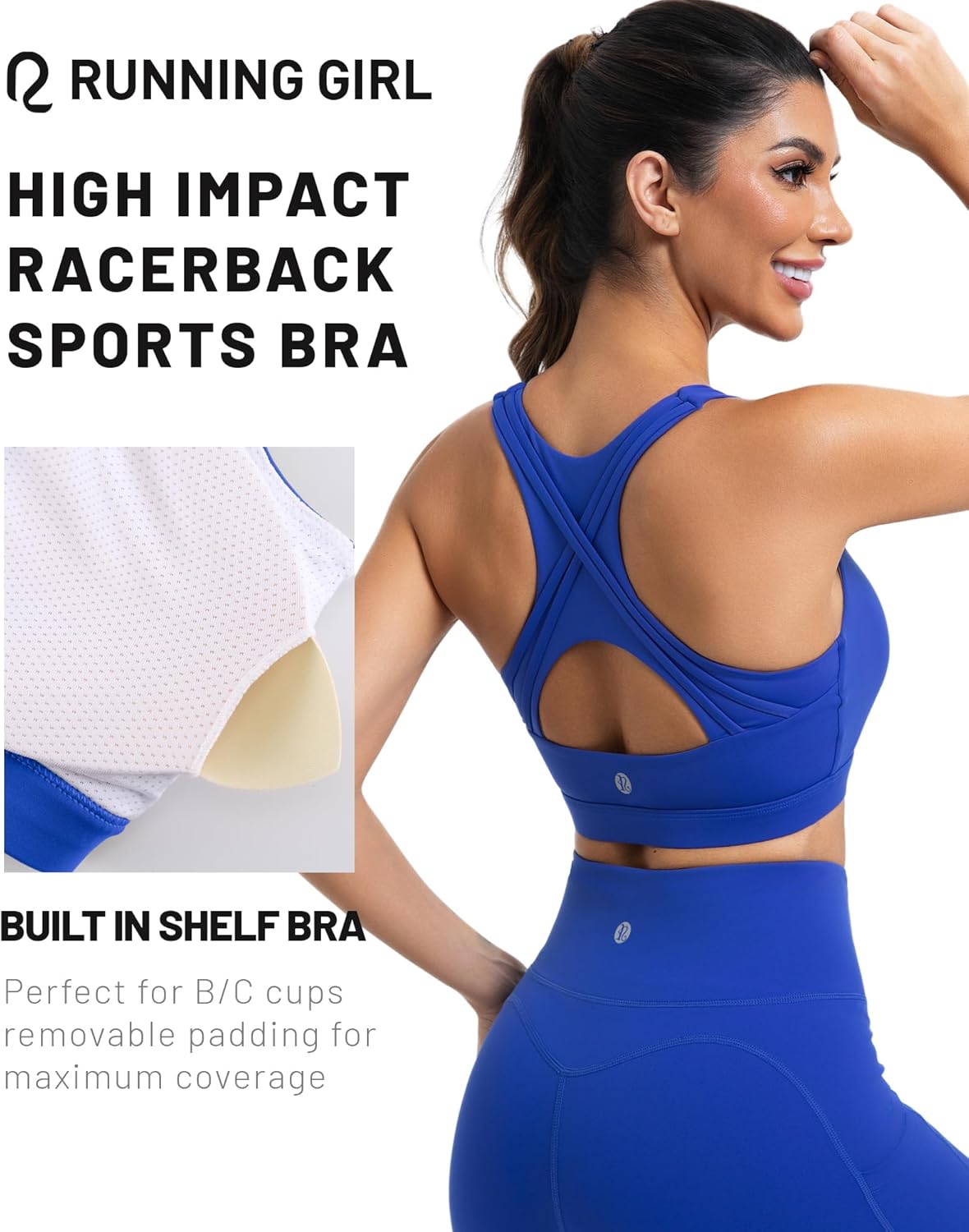 RUNNING GIRL High Support Sports Bra - High Impact Racerback for Women | Perfect for Workouts