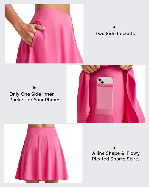 G4Free Athletic Skorts for Women - Trendy Summer Tennis Skirt with Built-in Shorts & Pockets | Rose Pink, M