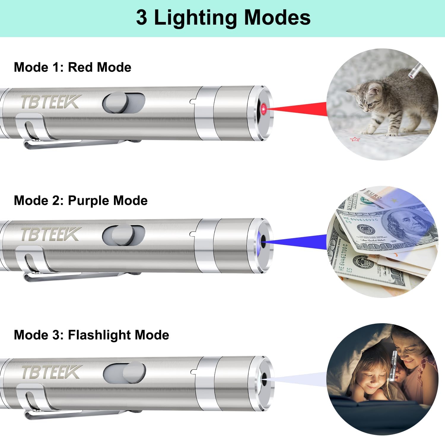TBTeek Cat Toy - Rechargeable Interactive Mouse with 3 Light Modes & 5 Fun Patterns for Kittens & Cats