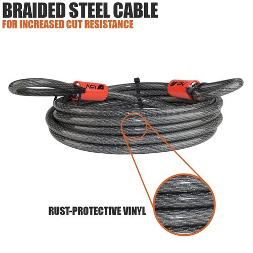 BV 4FT Heavy-Duty Security Cable Lock with Loops – Extra Thick 10mm (3/8") Braided Steel, Cut-Resistant & Weatherproof Wire Cable for Padlock, Gate, Bike, Motorcycle & Outdoor Equipment