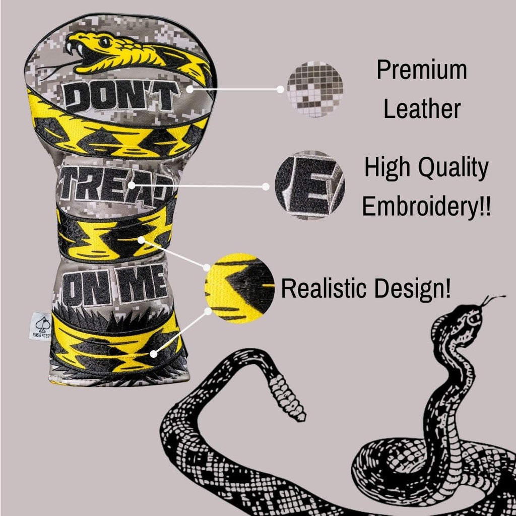 Pins & Aces Golf Co. Don’t Tread On Me Premium Fairway Headcover - Quality Leather, Hand-Made Golf Wood Head Cover - Style Customize Your Bag - Tour Inspired, American, Patriotic Classic Design