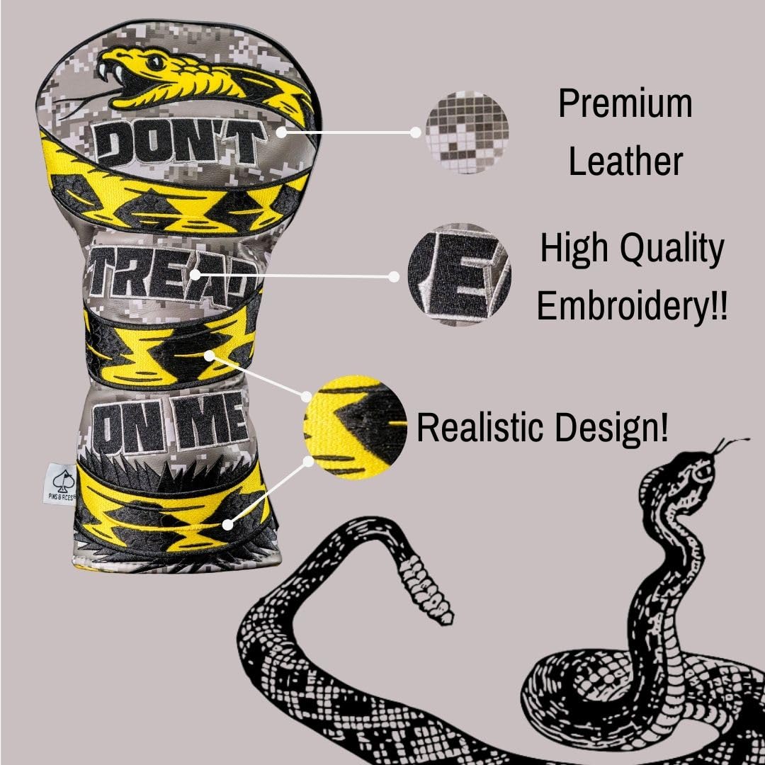 Pins & Aces Golf Co. Don’t Tread On Me Premium Fairway Headcover - Quality Leather, Hand-Made Golf Wood Head Cover - Style Customize Your Bag - Tour Inspired, American, Patriotic Classic Design