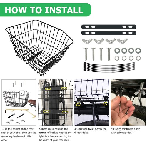 RAYMACE Rear Bike Basket with Waterproof Cover and Cargo Net,Bicycle Cargo Rack Storage X-Large Basket Mount for Back Under Seat（X-Large）