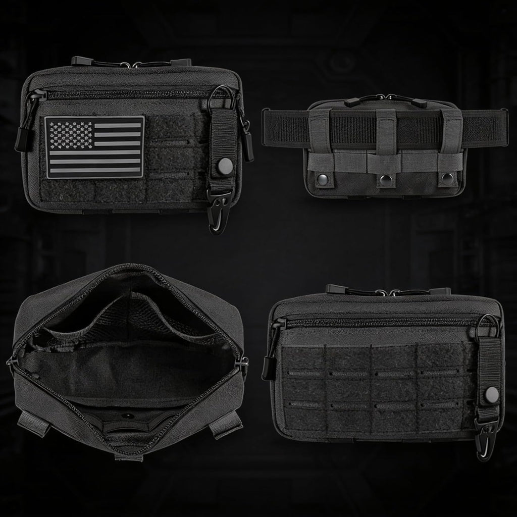 Skiennix Tactical Molle Pouch - Utility Laser Cut EDC Tool Holder with US Flag Patch for Dad