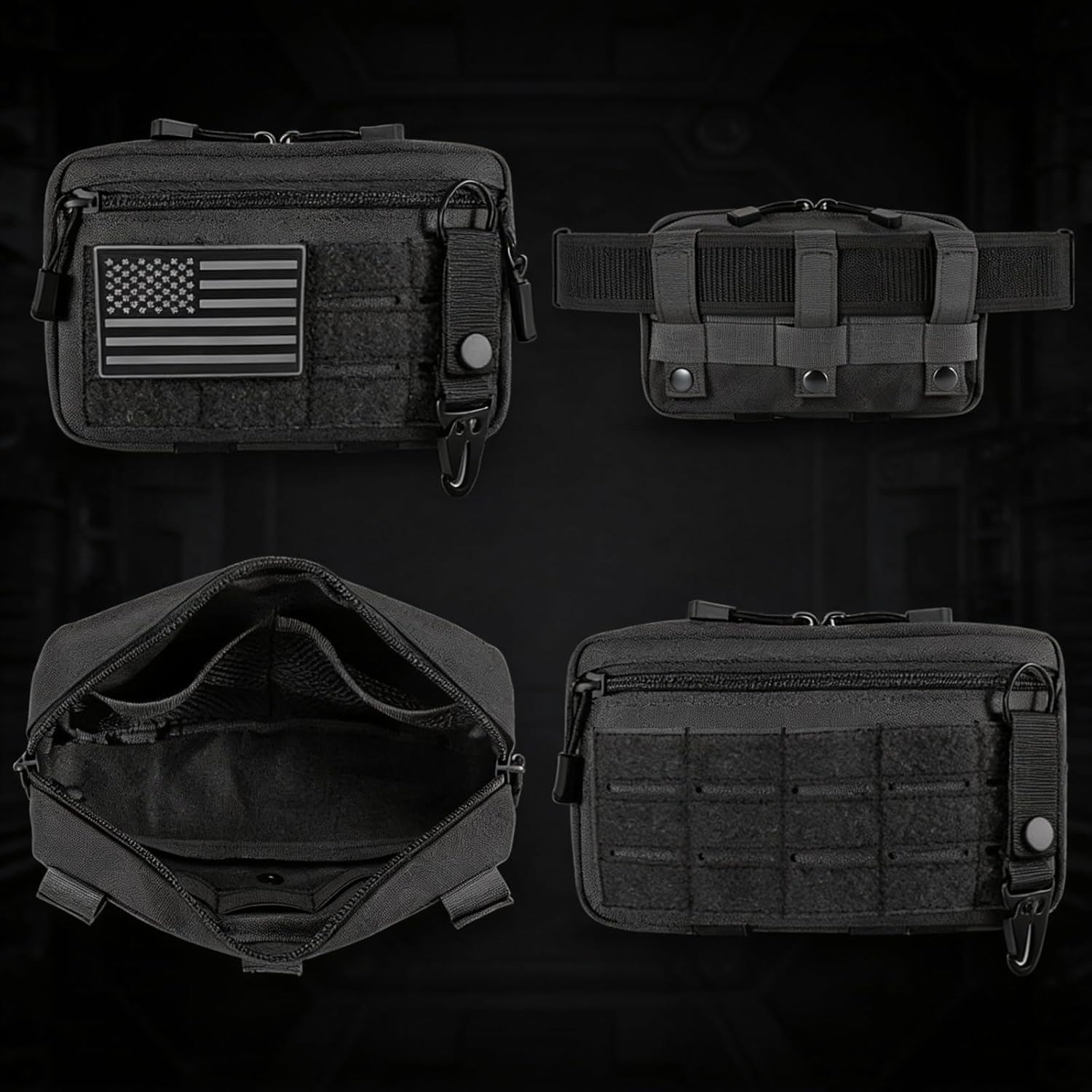 Skiennix Tactical Molle Pouch - Utility Laser Cut EDC Tool Holder with US Flag Patch for Dad