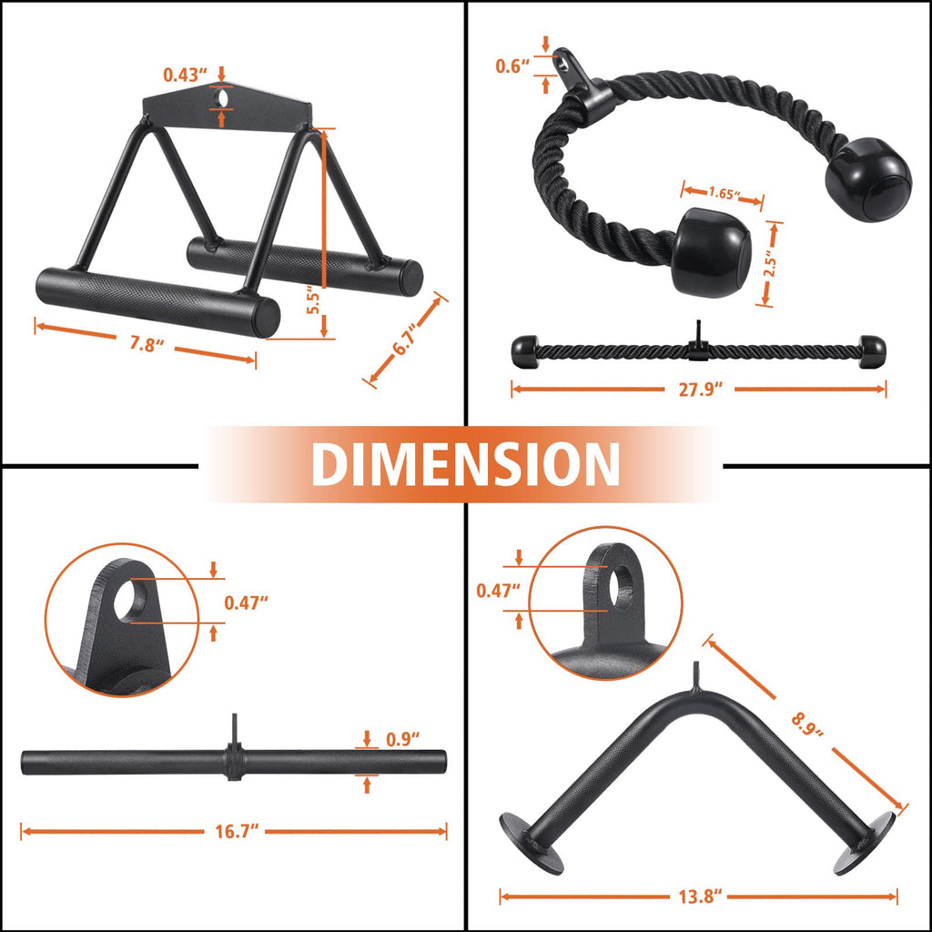 Workout Cable Machine Attachment for Home Gym, SERTT LAT Pulldown Attachments, Cable Accessories for Weight Training, Straight Pull Down Bar, Tricep Rope, Double D Row Handle, V-Shaped Bar