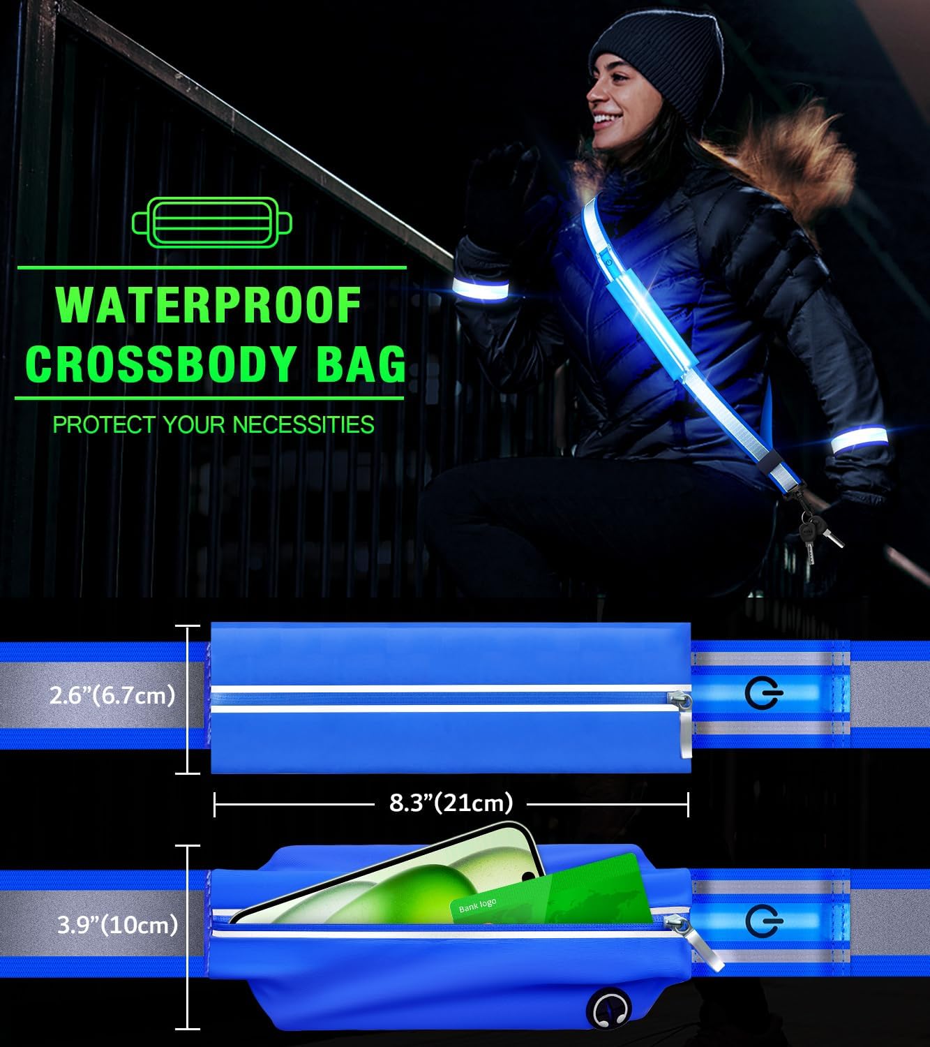 Ylzzrs LED Reflective Running Belt - High Visibility Adjustable Safety Gear for Night Walks | Includes Phone Bag/Armband
