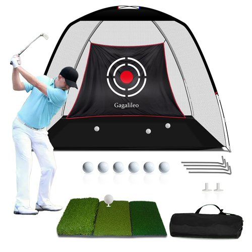 Gagalileo Golf Hitting Net Backyard Driving: 10x7FT Professional Backstop with Silent Velvet Target Portable Practice for Men Dad Complete Sport Set Gift White