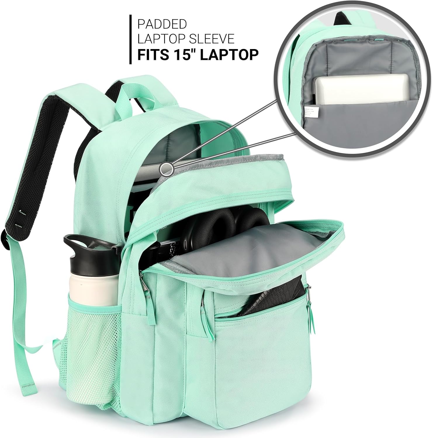 ZORFIN 26L Water Resistant Backpack for College & Travel - Stylish Mint Color